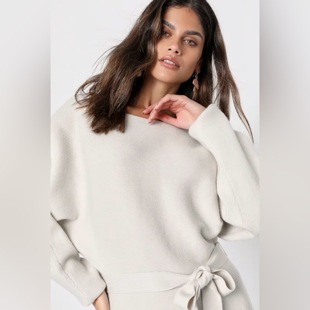 Lulu's Modern Comfort Ivory Dolman Sleeve Mini Sweater Dress • XL • NWT - Picture 4 of 8